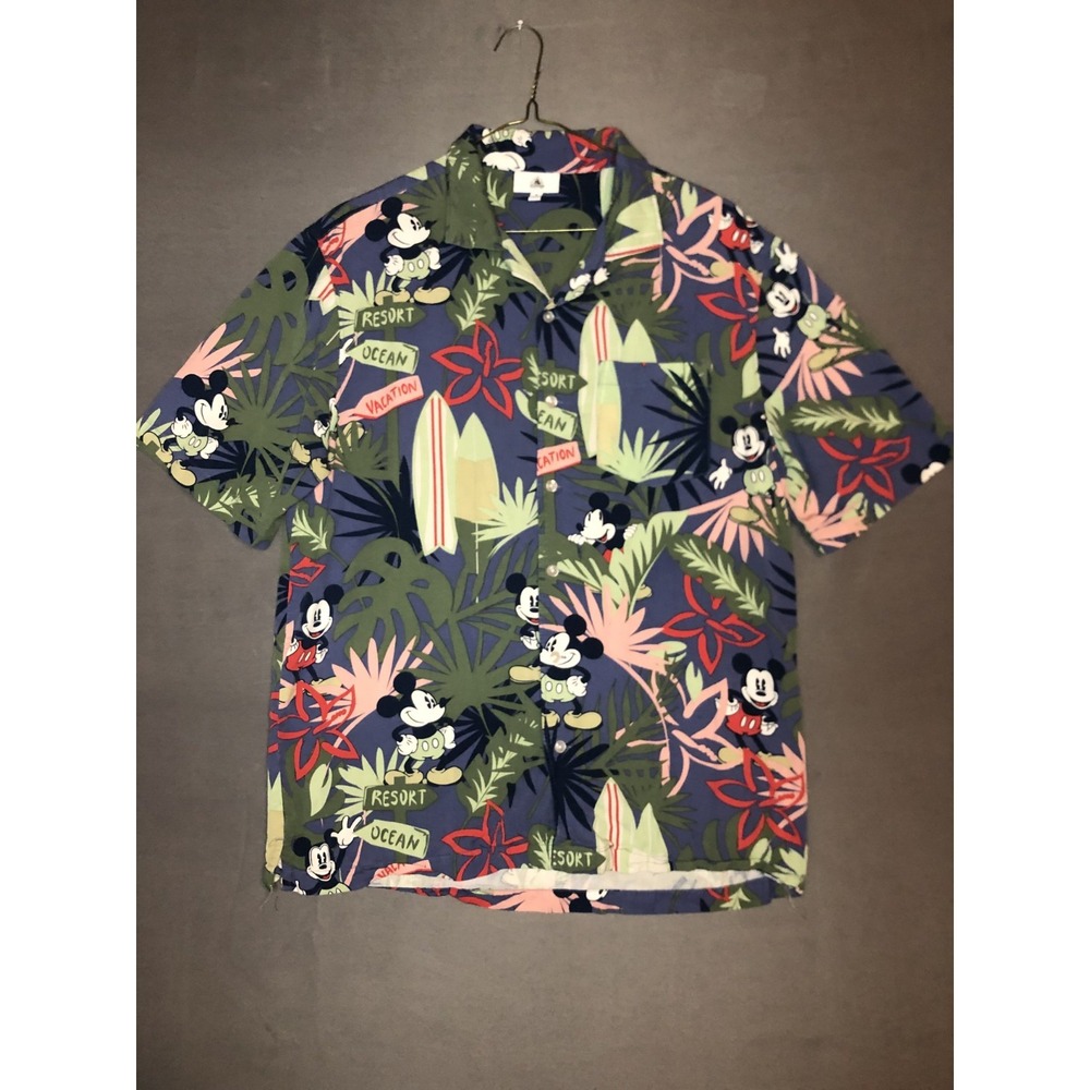 Disney Resort Vacation Button Up Shirt Mens Small Mickey Mouse Surf Board Aloha